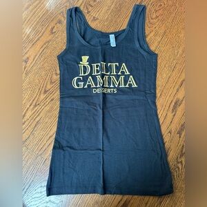 Vintage Delta Gamma Desserts Black Tank Top with Gold Logo